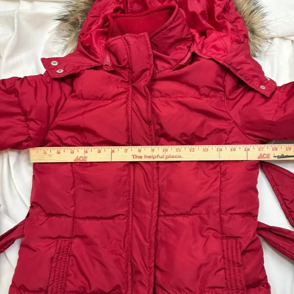 Y2K Vintage Aeropostale Jacket Faux Fur Hood Puffer Red Preppy Womens Small
